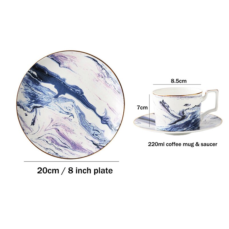 Purple Marbled Dinnerware Set Golden Ceramic Mug Dinner Plate Pasta Dishes Afternoon Tea Salad Dessert Plate Coffee Cup Saucer: Set B