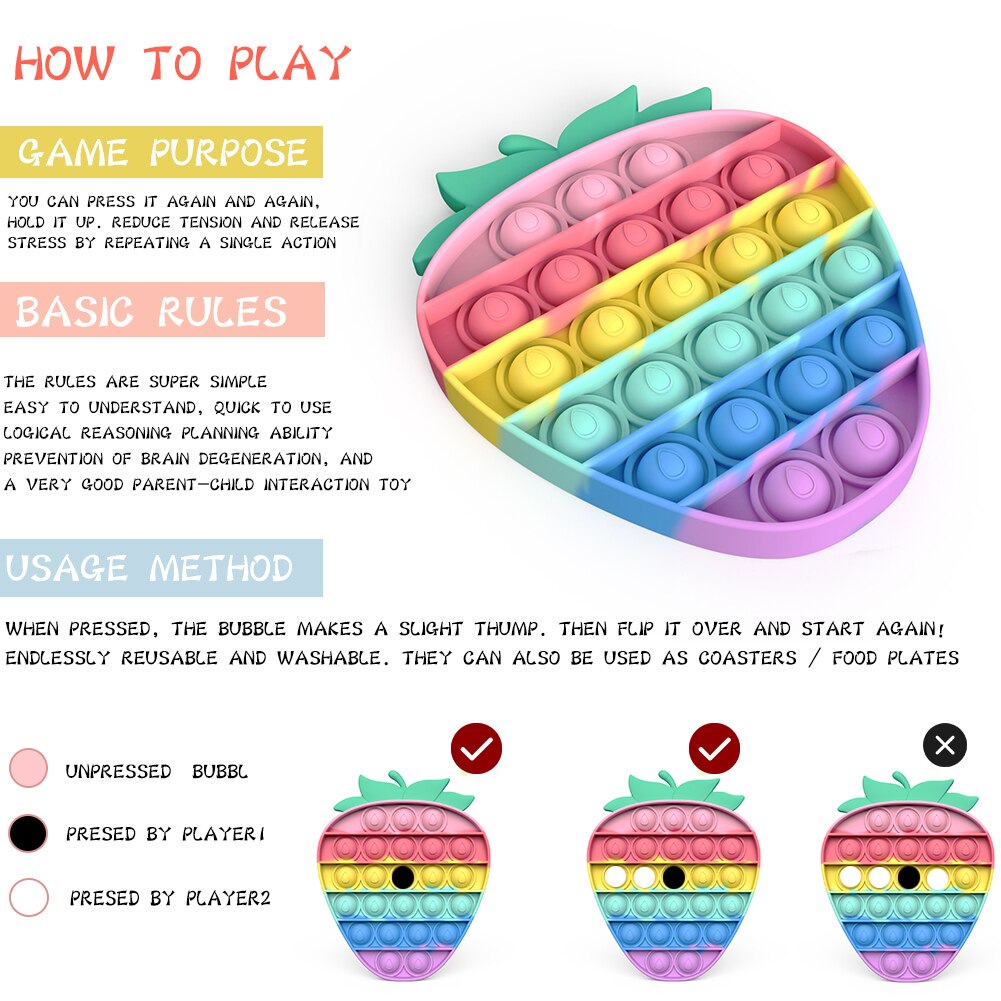 Cartoon Fruit Push Bellen Zintuiglijke Speelgoed Zachte Autisme Anti-Stress Speelgoed Vroege Onderwijs Puzzel Wasbare Stress Squeeze Speelgoed