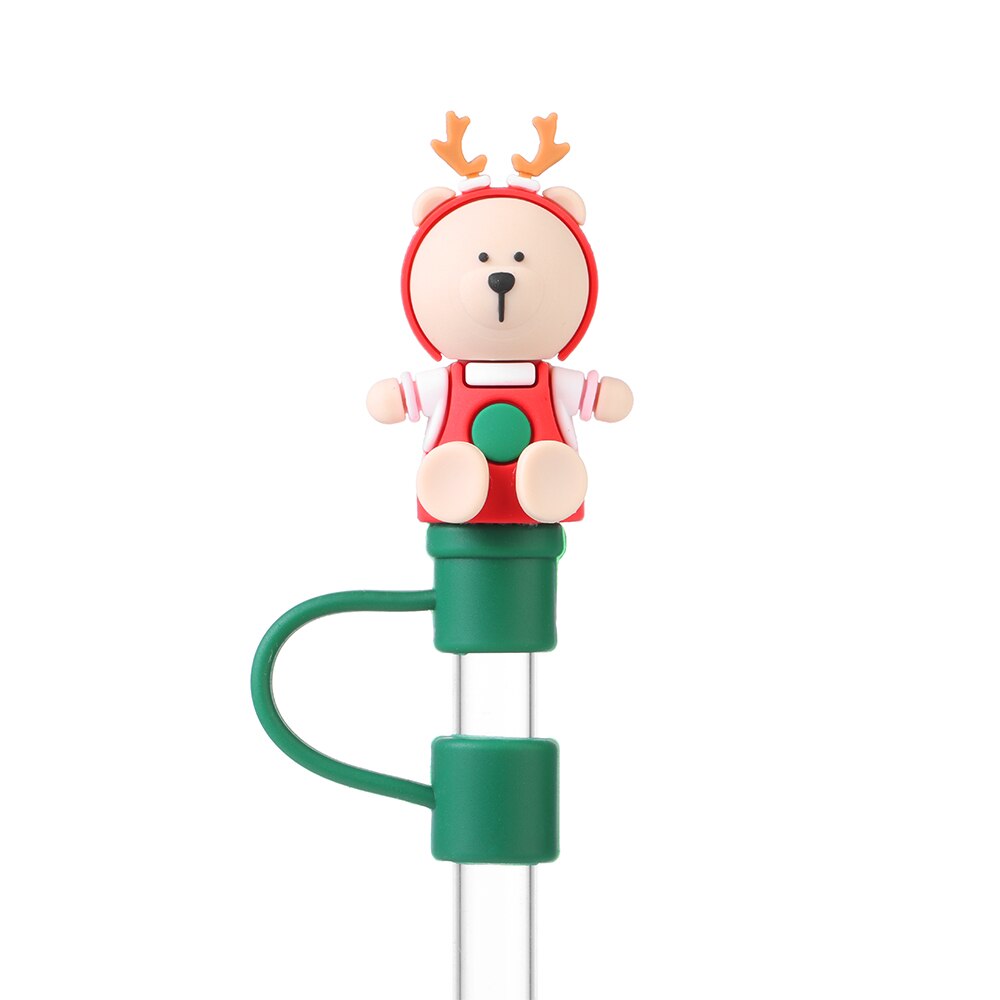 Silicone Straw Stopper Reusable Airtight Splash Proof Dust Straw Plug Glass Cup Accessories Cartoon Tips Cover Kitchen: Style 2