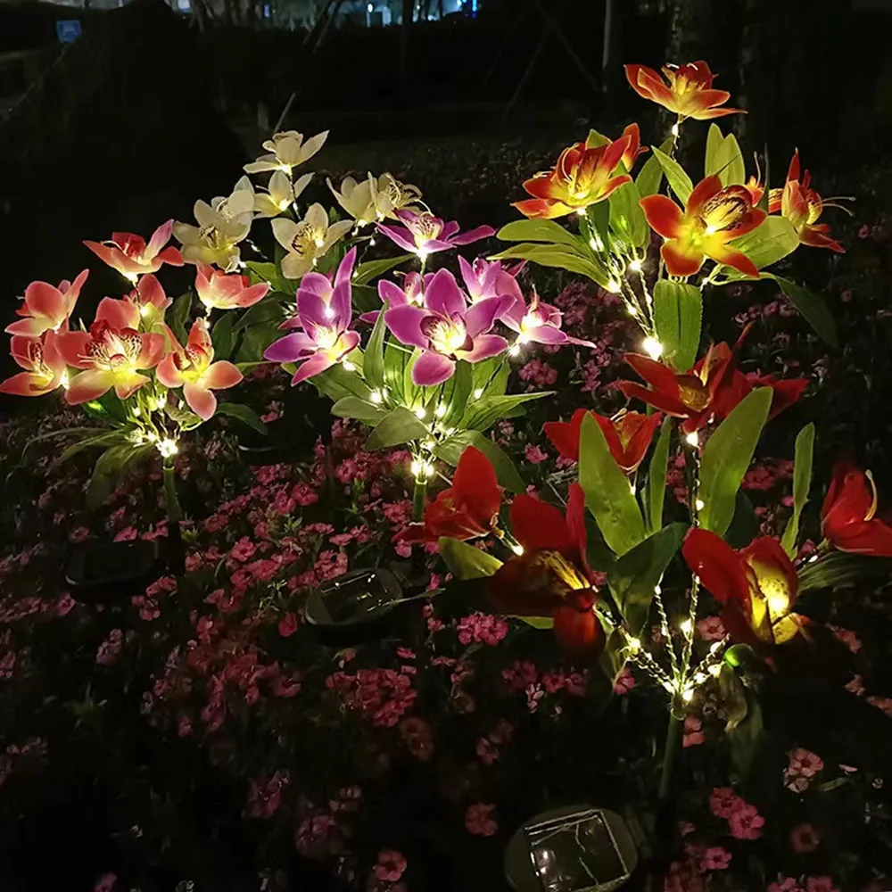 Simulation solaire orchidée fleur lumières lampe extérieure pour Patio pelouse jardin fête de mariage décoration fleur