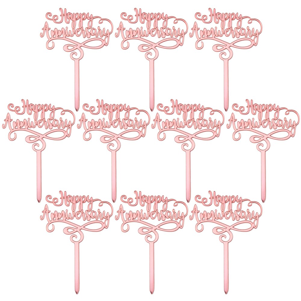 PACK of 10 PCS Happy Anniversary Cake Topper Acrylic Cake Decoration for Anniversary Celebration Gold / Rose Gold: D (PACK of 10PCS)