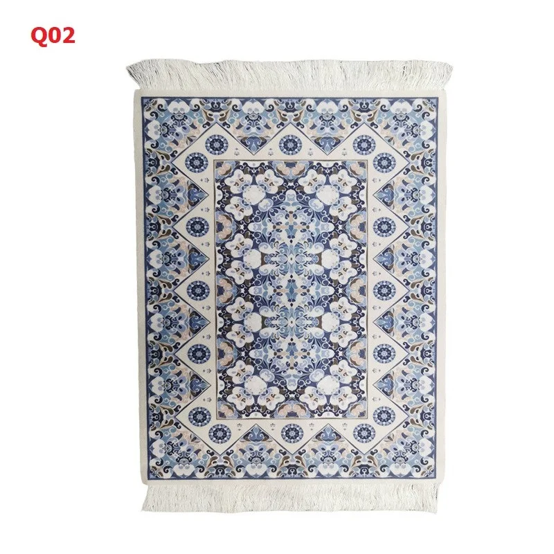 Persian Mini Woven Rug Mat Mousepad Retro Style Carpet Pattern Cup Laptop PC Mouse Pad with Fring Home Office Table Decor Craft