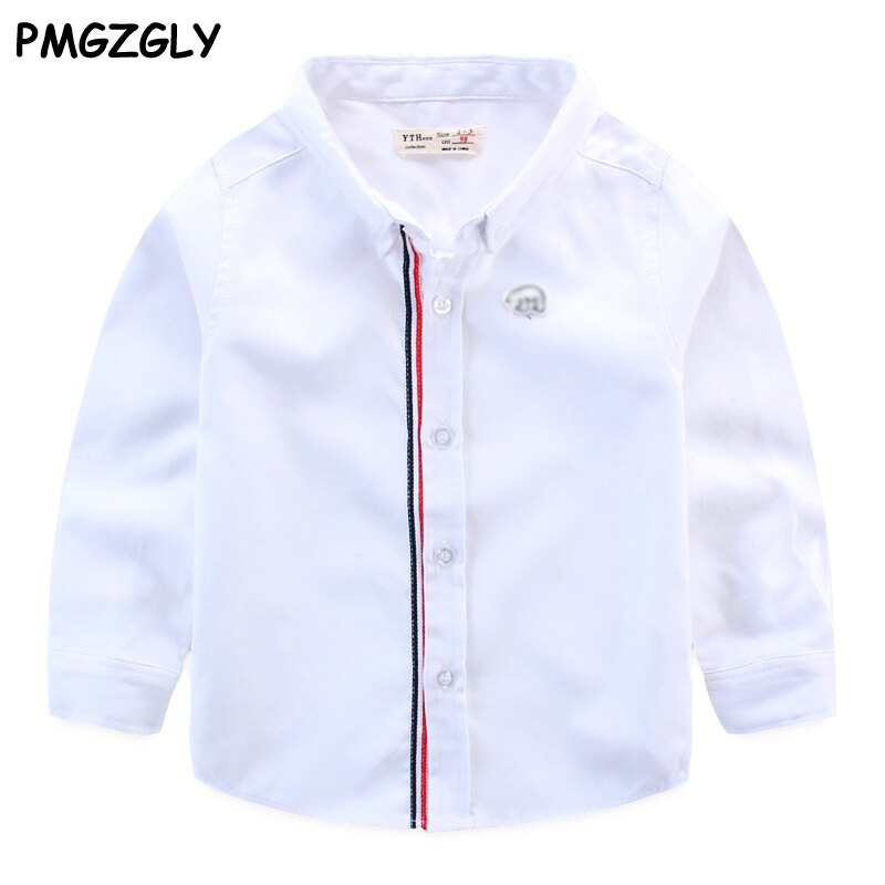 Chemise en coton à manches longues pour bébé garçon, vêtement d'extérieur décontracté, à la , de fête, printemps automne: White Shirts / 8T