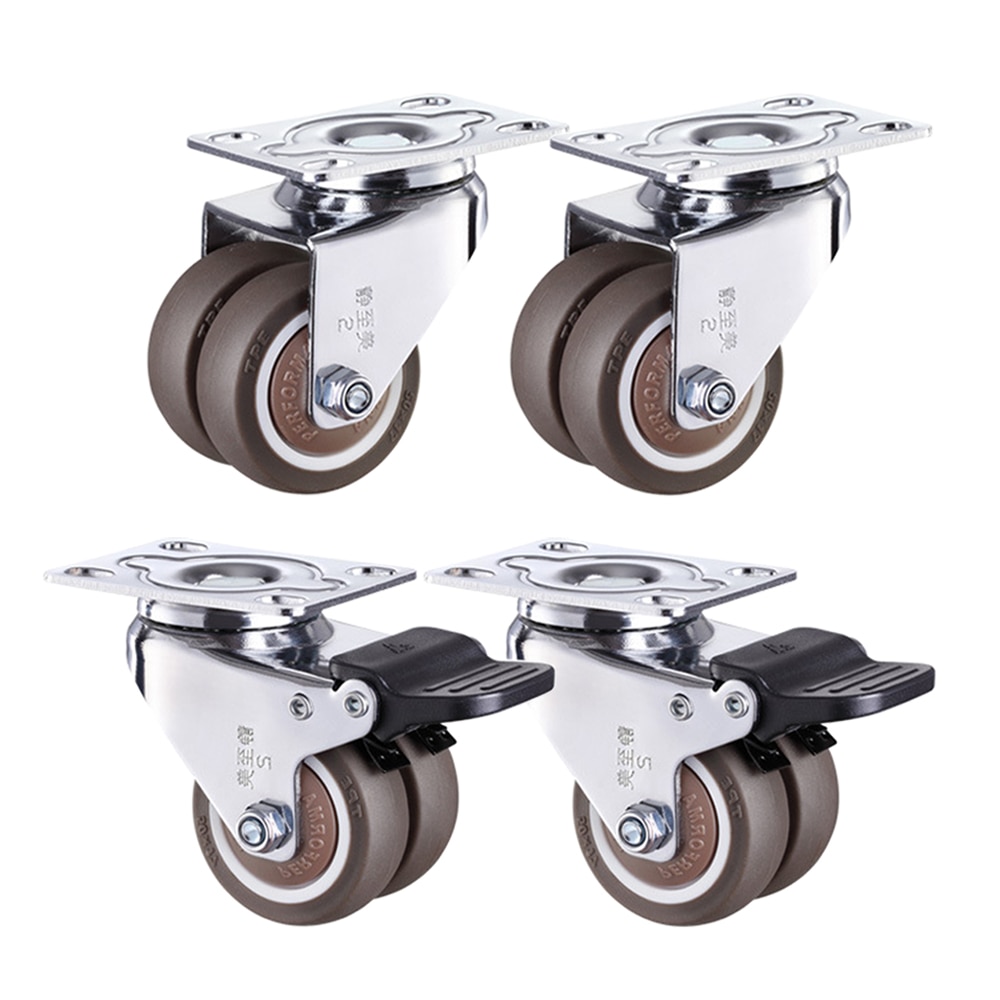 1.5/2 inch 360 Degree Swivel Caster Wheels Heavy Duty Caster Wheels With Double Wheels No Noise Wheels For Carts Workbench