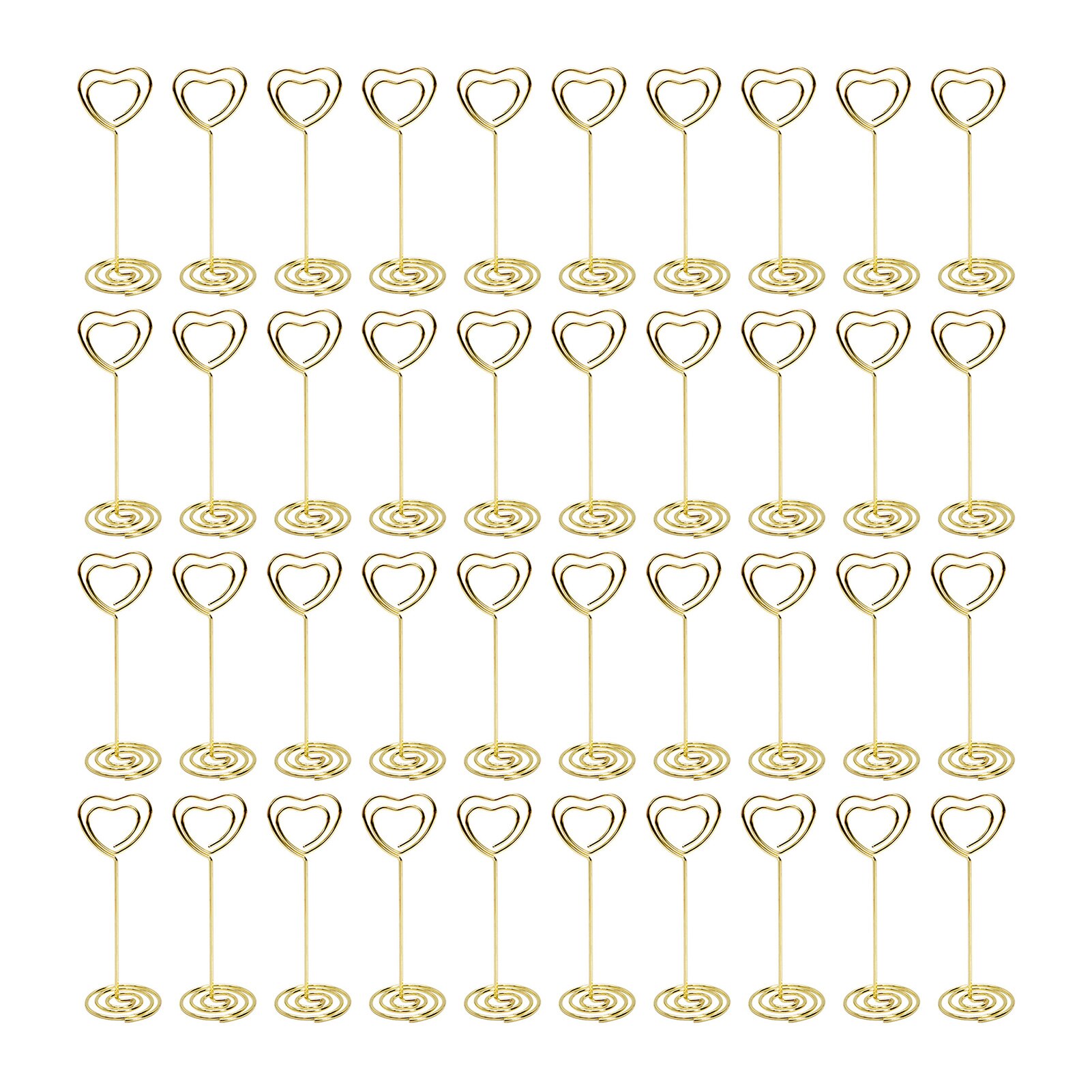 40pcs Restaurant Table Decor Display Stable Birthday Carbon Steel Wire Place Card Holder Anniversary Sign Stand For Wedding: Gold / Heart
