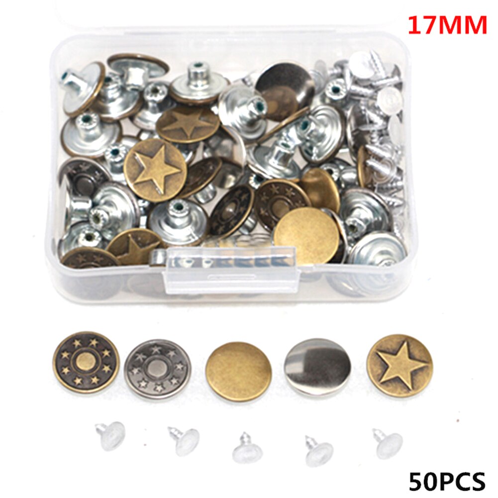 50 Stks/set Voor Naaien Broek Metalen Diverse Tack 17Mm Jeans Knop Praktische 5 Stijlen Reparatie Vervanging Kit Duurzaam Ronde