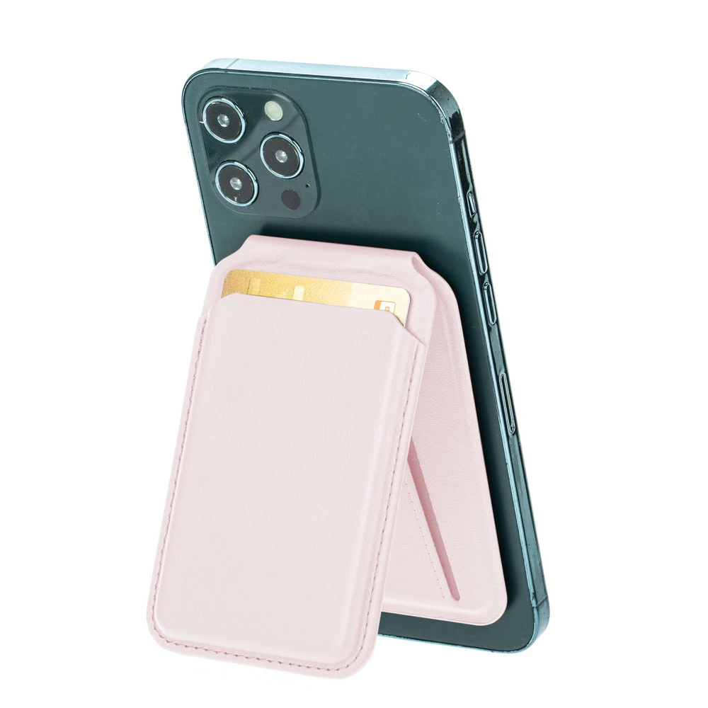Magnetischer, zusammenklappbarer Brieftaschen-Kartenhalter, Leder-Telefonständer für Magsafe IPhone 14 13 15 Profi Max 16, Macsafe-Unterstützung, Telefonhalterung: Rosa