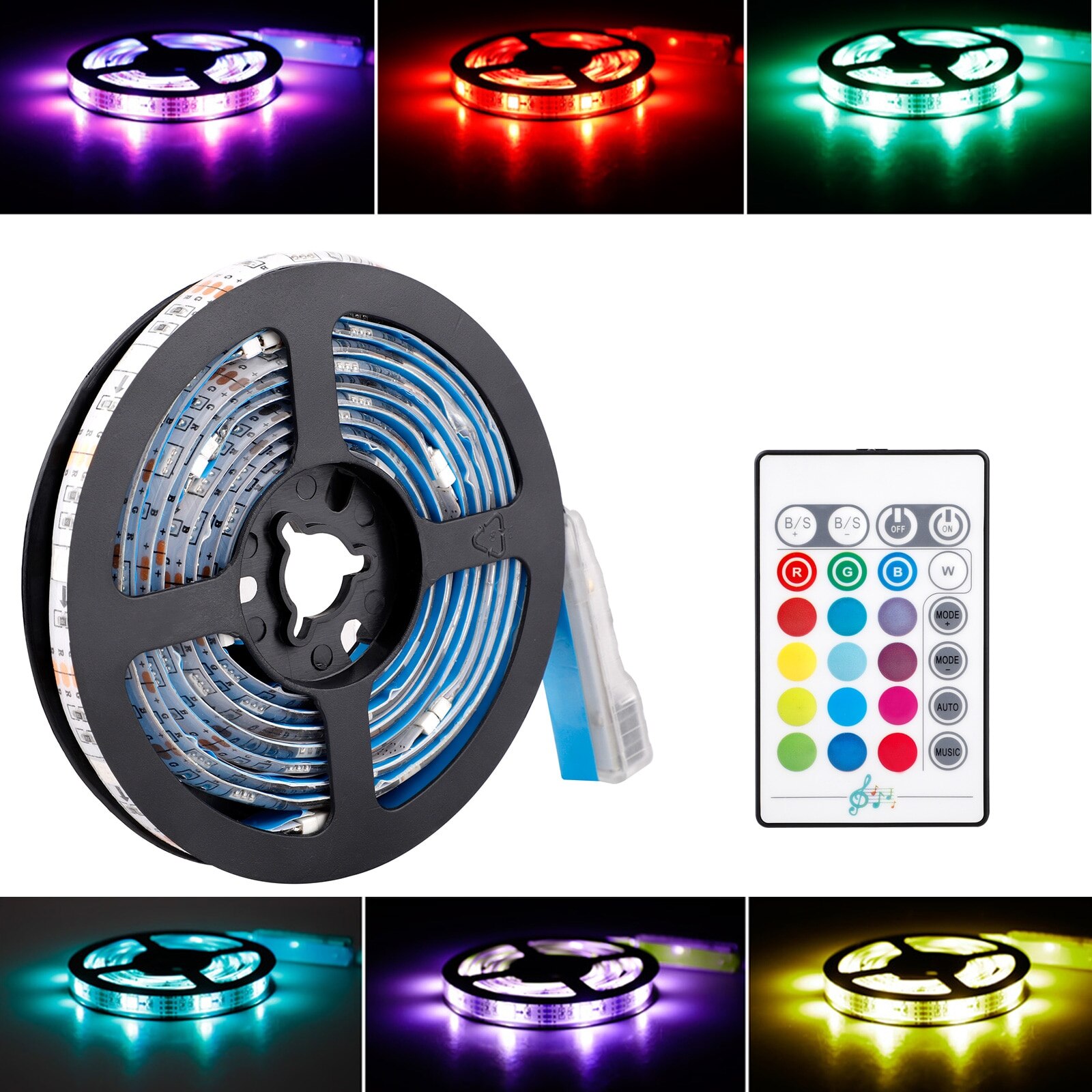 2M RGB LED Strip Lights Kit Music Waterproof Tape Lights Color Changing Rope Lights with Remote for Bedroom Home TV Party