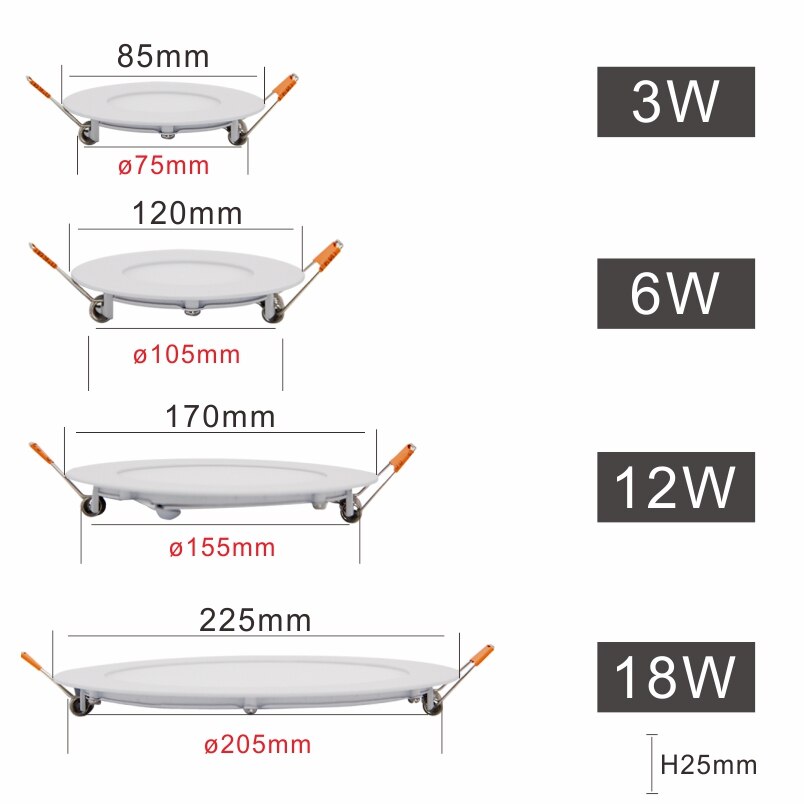 Panel Led-luz redonda de interior-Iluminación 220v techo ultrafino-empotrado-Downlight 3W 6W 12W 18W