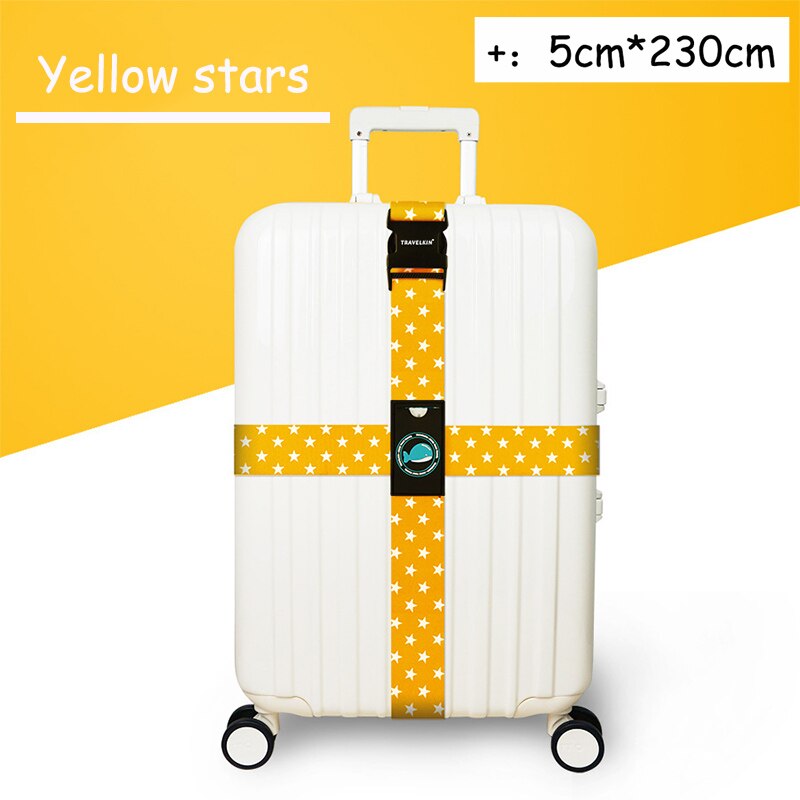 Luggage Strap Adjustable Travel Cross Belt Packing Suitcase Safe Buckle rope Baggage Belt Travel Accessories Colorful Safe Strap: Yellow stars