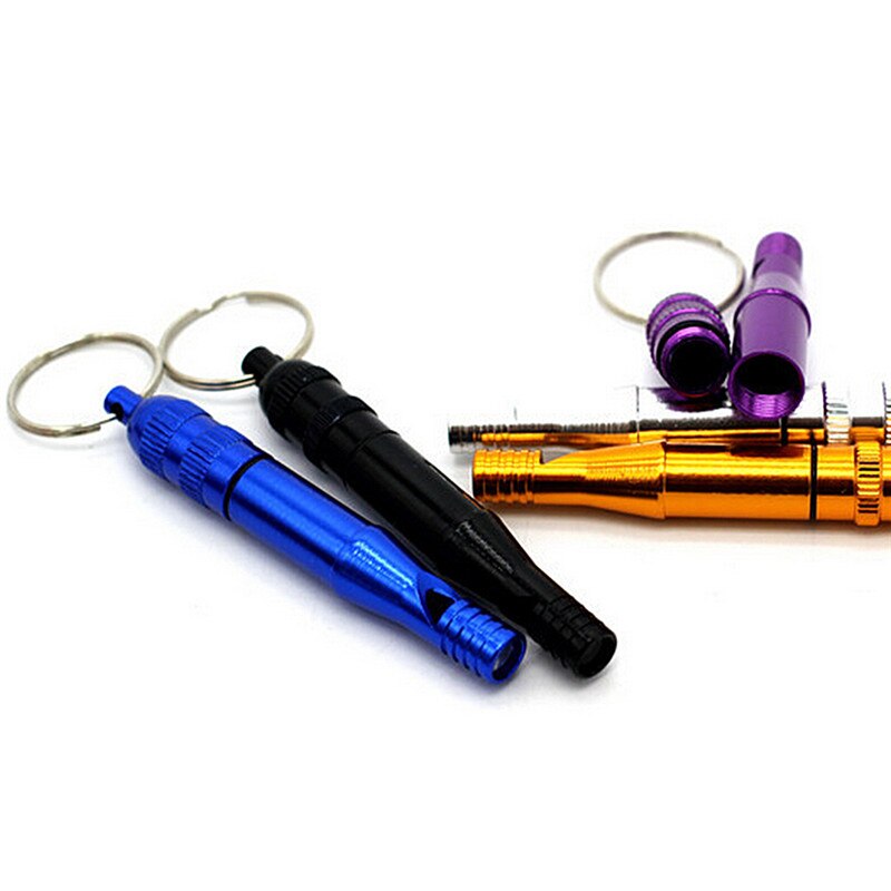 1pc tragbare pfeifen aus aluminiumlegierung, wasserdicht, für outdoor-aktivitäten wie wandern und camping, schlüsselanhänger, farbe zufällig