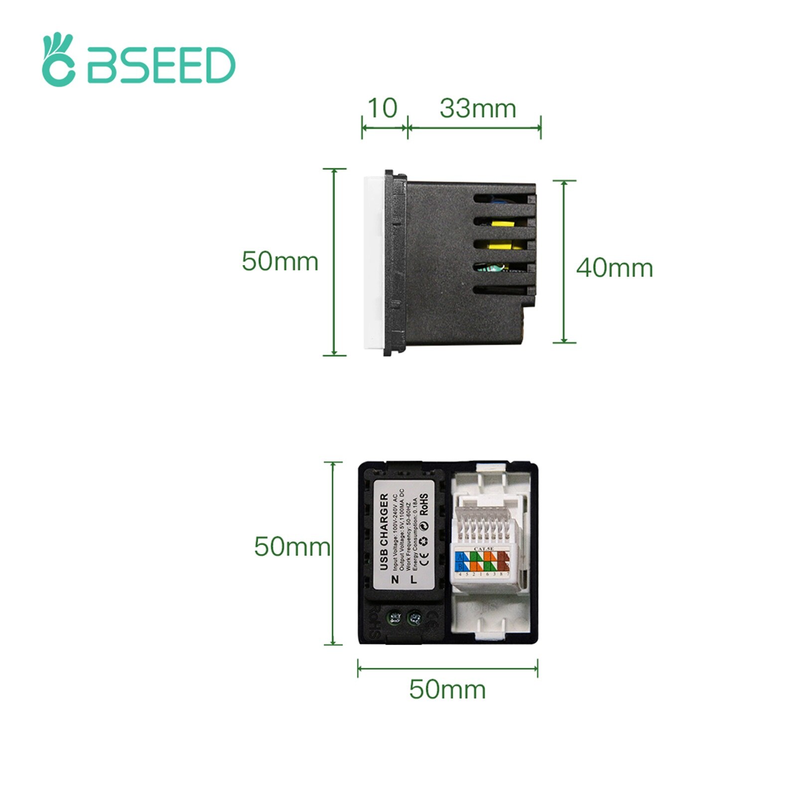 BSEED Weiße Glasscheibe mit Internet-Buchse TV ST Katze5 RJ45 Funktionsteile Doppel-USB-Buchse EU-Wandstecker DIY freie Kombination