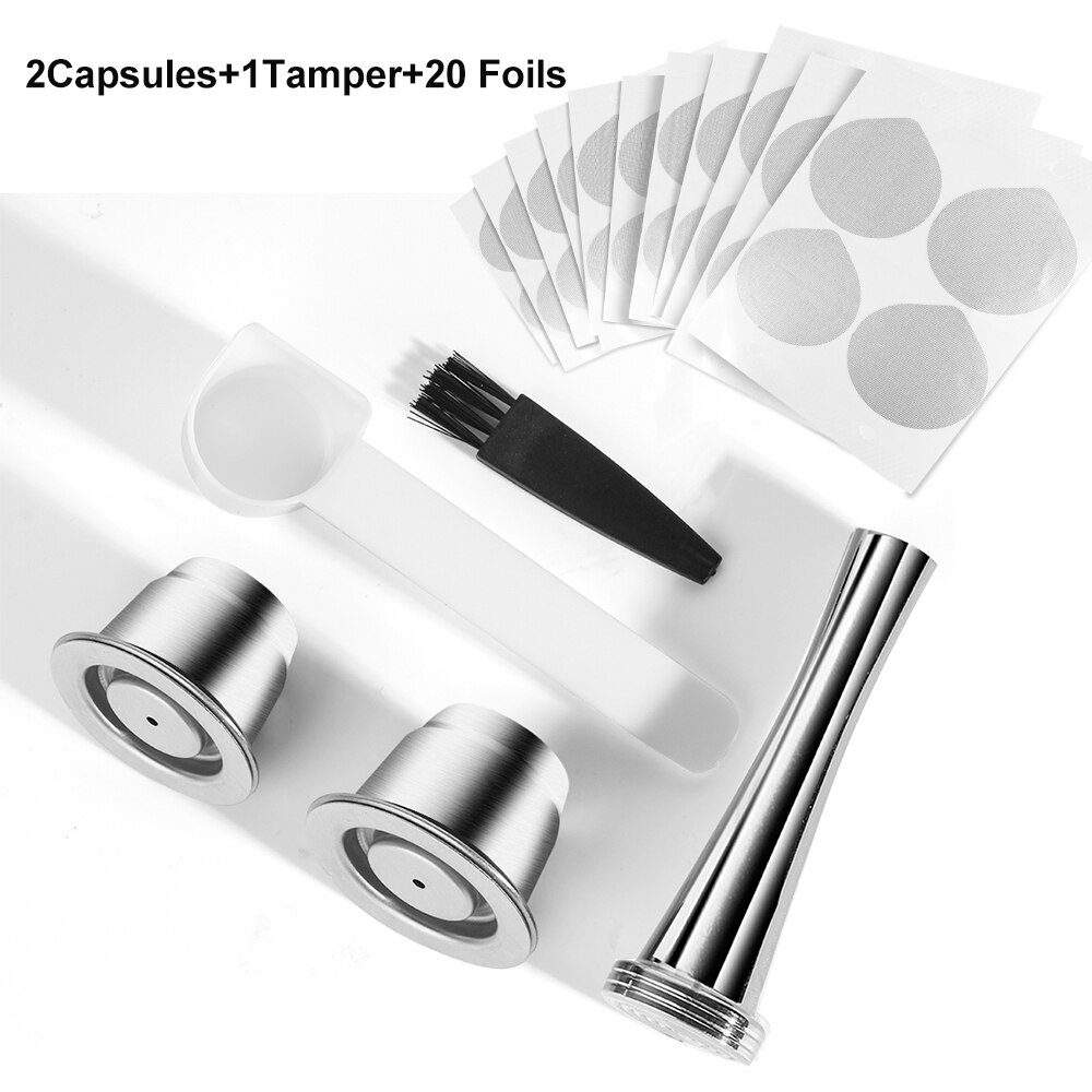 ICafilasICafilas 4pcs/Sets Stainless Metal Reusable For Nespresso Capsule With Press Coffee Grinds Tamper Espresso Coffee Maker: Chocolate