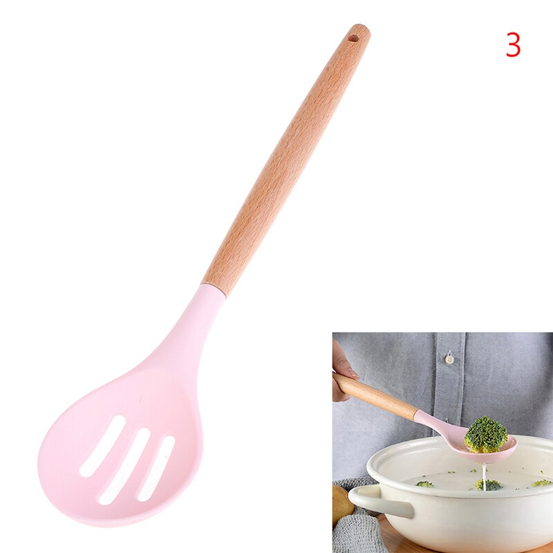 Food-Grade Non-Toxic Silicone Cooking Utensils Set Non-Stick Spatula Shovel Wooden Handle Cooking Tools Set: 3