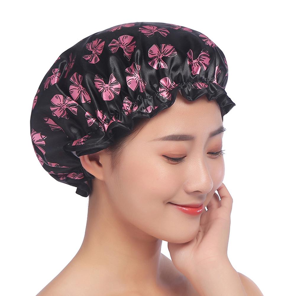 Super Giant Women Big Size Beauty print Satin Silk Bonnet Sleep Night Cap Head Cover Bonnet Hat for For Curly Springy Hair Black