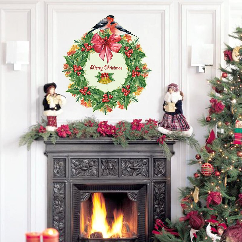 Merry Christmas wreath Wall Sticker Glass window background Home Decor Art Decals Wallpaper for home decorations door stickers