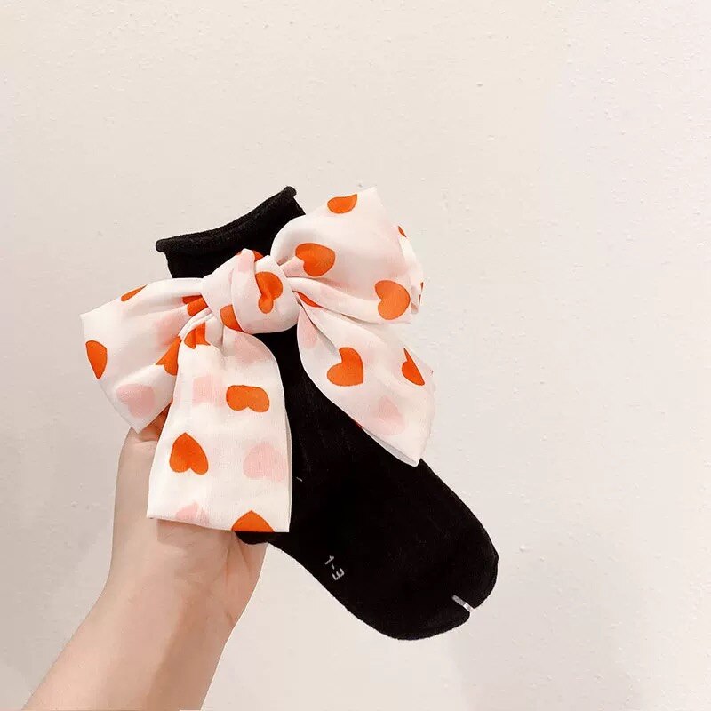 Japanse Uniform Stijl Meisjes Stapel Sokken Chiffon Liefde Print Grote Boog Zoete Baby Meisjes Sokken Kous Kids Kleding Accessoires: C015B