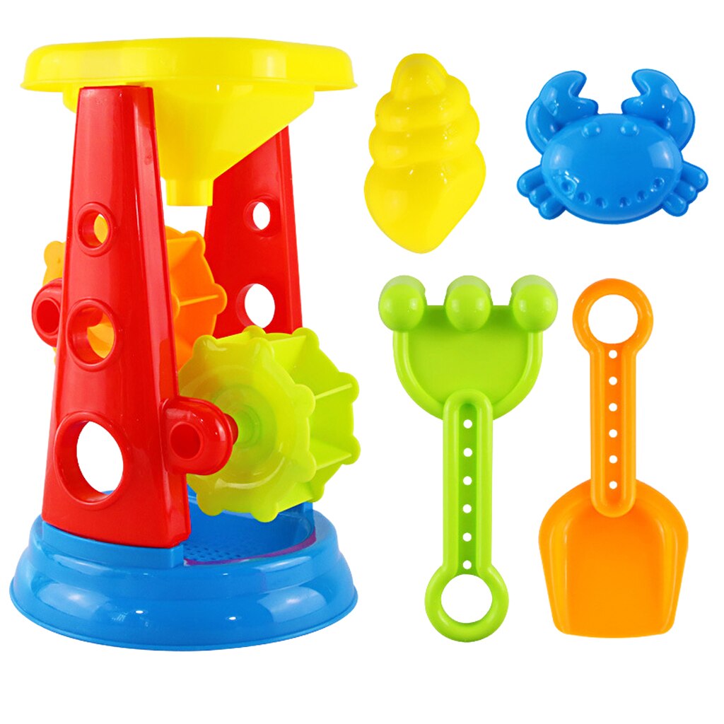 Kids Beach Sand Toy Set (5Pcs/Set) with Water Wheel, Shovel, Rake, Molds (Random Color)