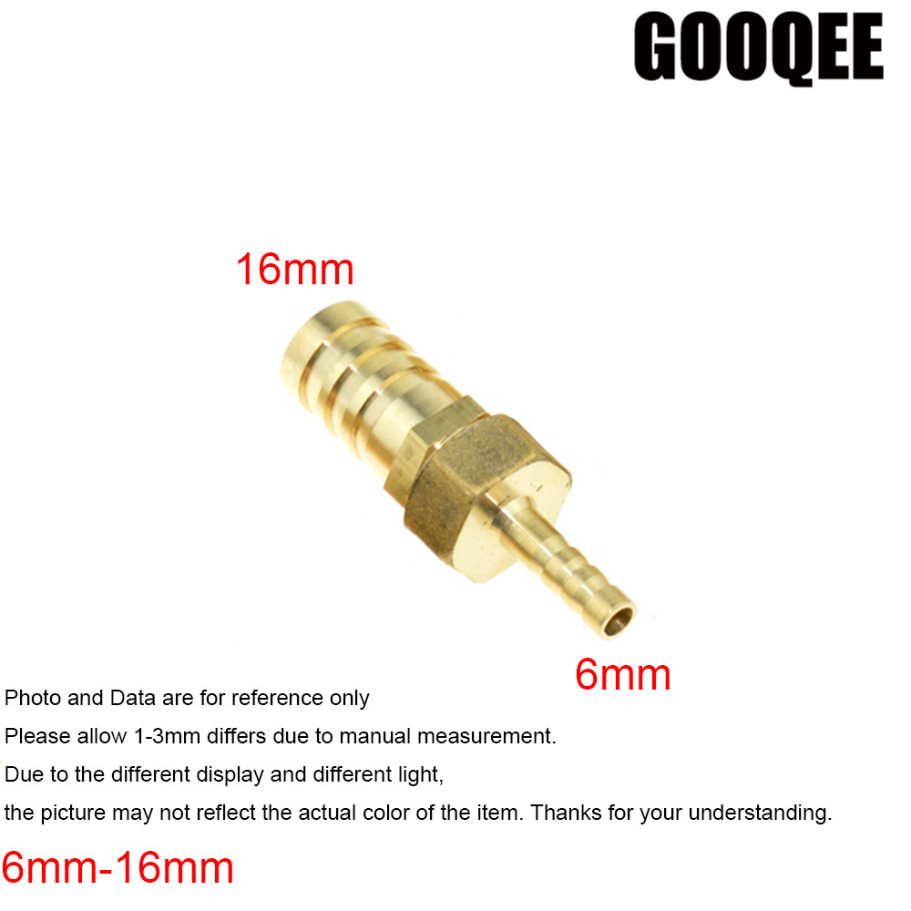 1 stk messing 6mm slange fittings  to 6/8/10/12/14/16/19mm od raccord reducer modhager adapter rørfittings gas kobber koblingsstik: 6mm x 16mm