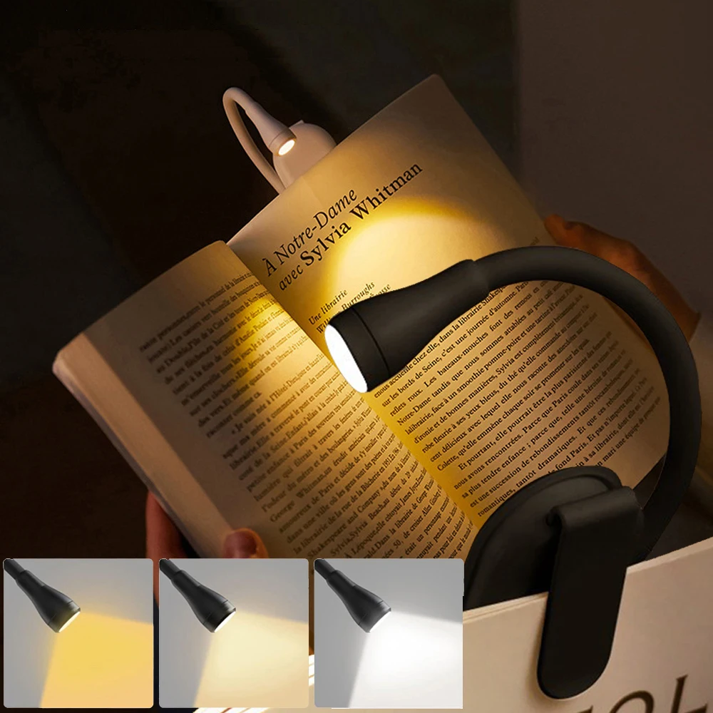 mini ledet-boklampe med øyebeskyttelse, justerbar klips , 360 3 vippbar studielampe, oppladbar til reise, soveromslesing: Foranderlig