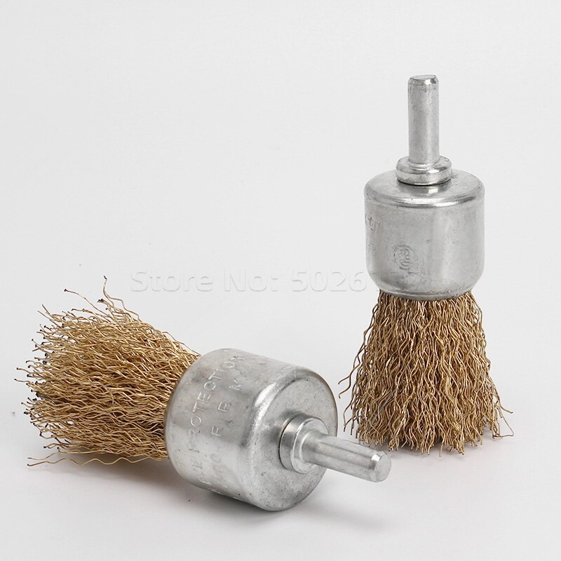 1Pcs 6mm Shank Copper Plating Stainless Steel Wire Wheel Brushes Grinder Rotary Tool Connecting Rod Polishing Brush