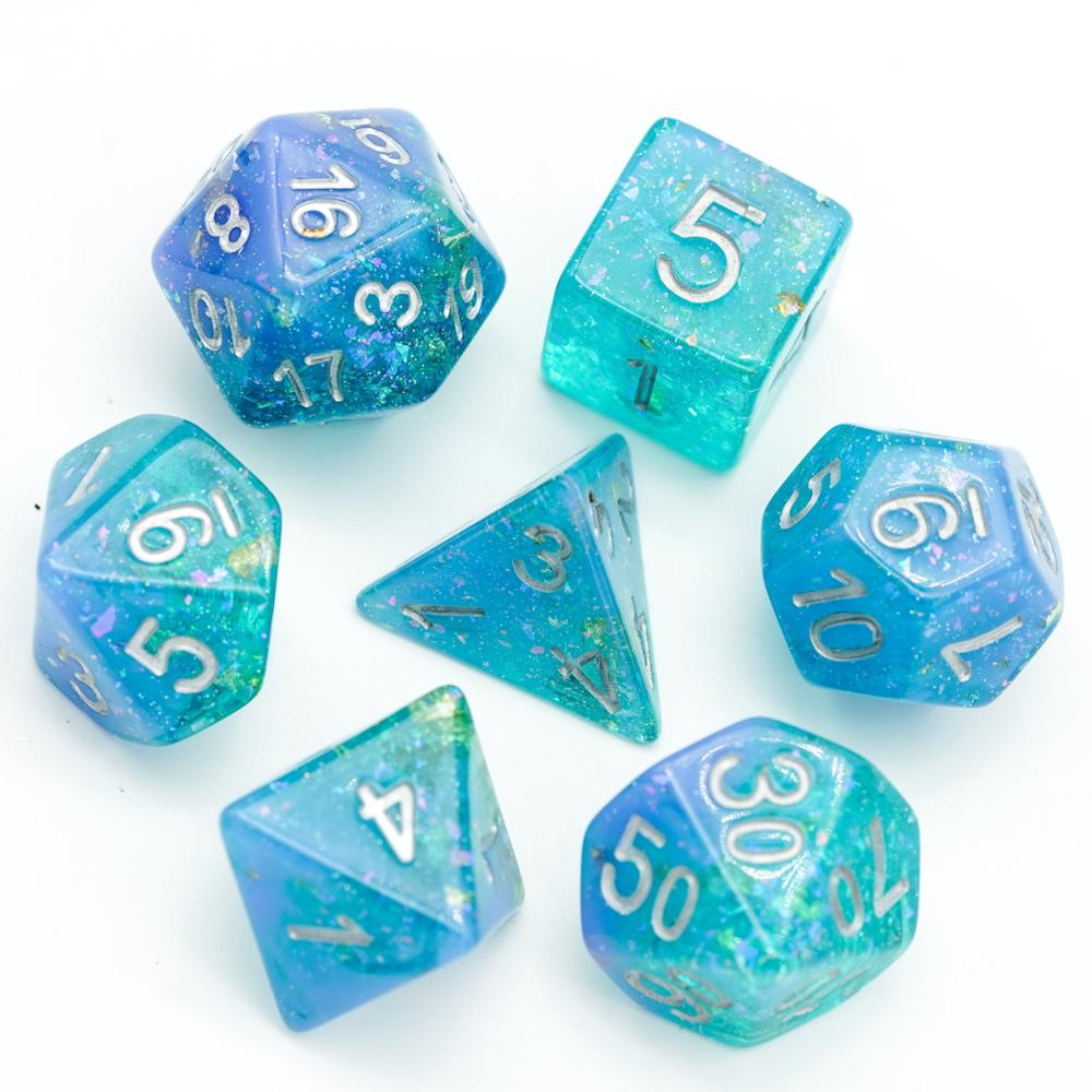 7 unids/set/azul/Verde DND dados con colorido brillo D & D dados poliédricos juegos juego de dados de mesa juegos MTG RPG