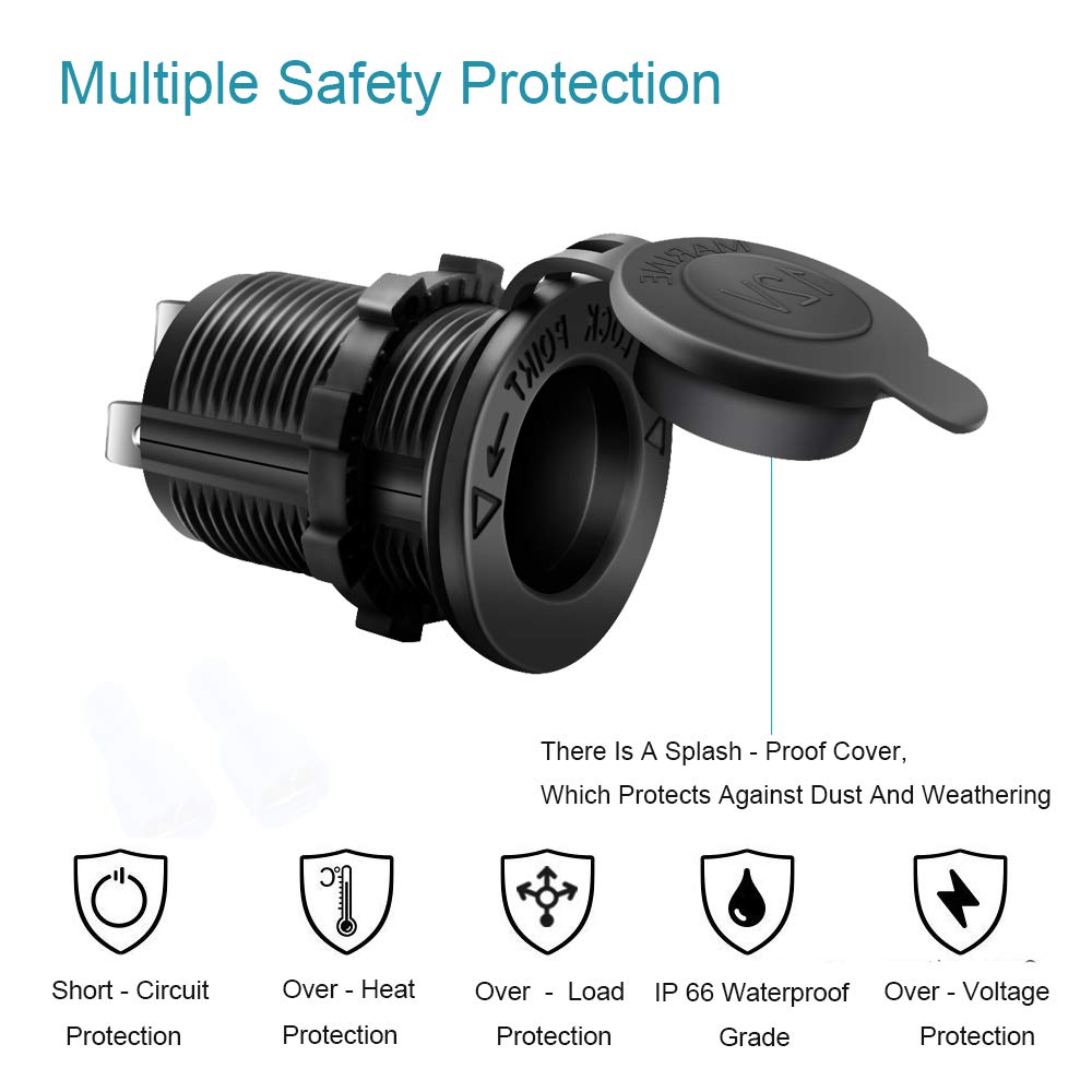 DIY Car Cigarette Lighter Socket Car Marine Motorcycle ATV RV Power Outlet Receptacle 12V-24V 60cm Wire Waterproof