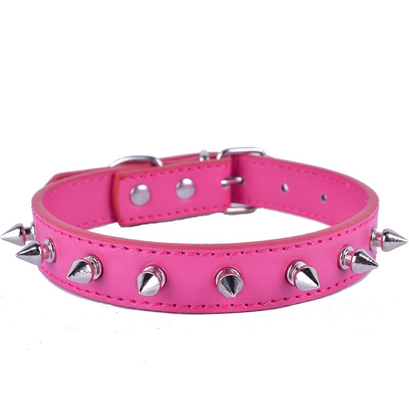 Spiked Studded Gewatteerde Halsband PU Leer Puppy Halsbanden Verstelbare Pitbull hond Neck Strap pet kraag Voor Kleine Middelgrote Honden: Roze / M