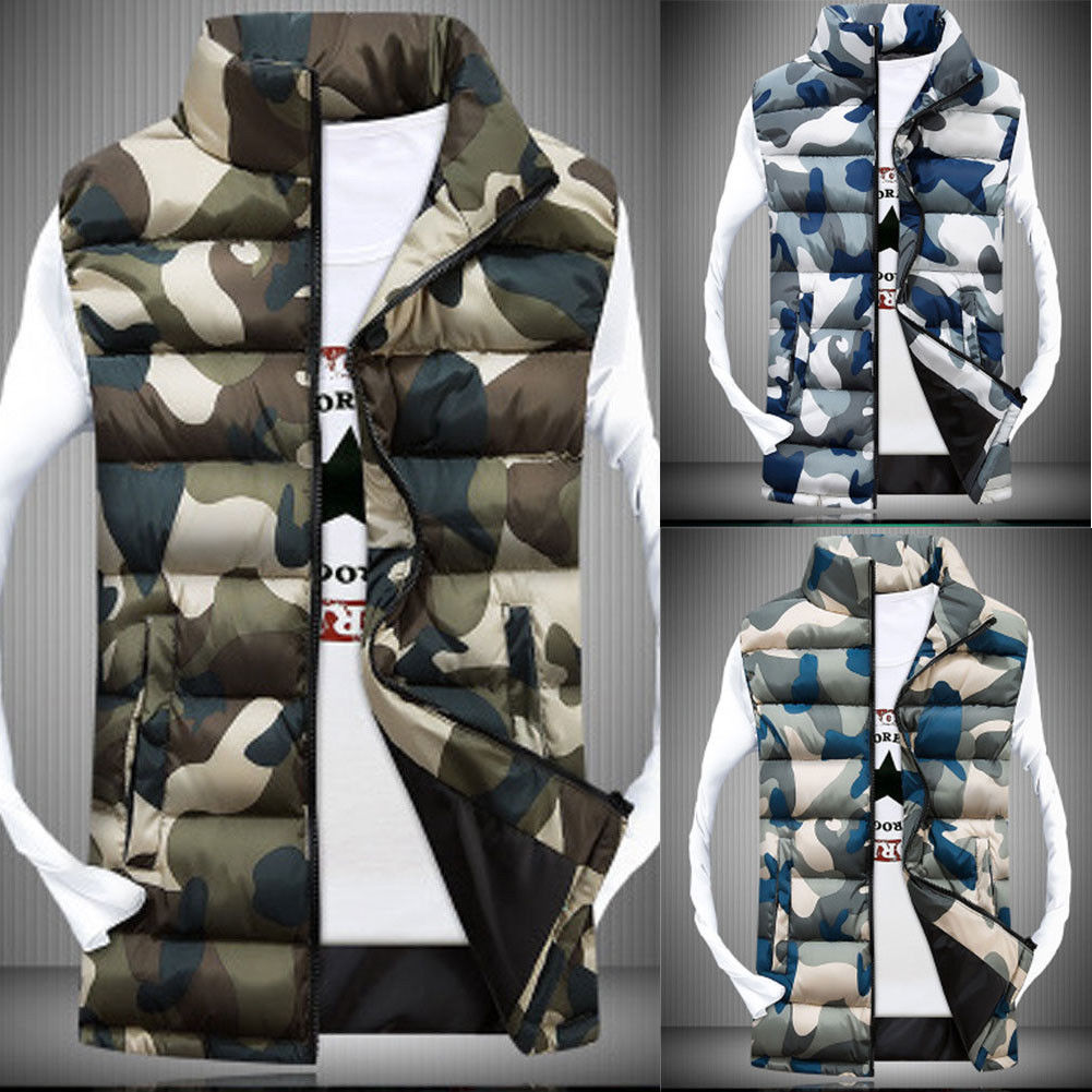 Hommes hiver sans manches coton camouflage veste mince à capuche gilet manteau gilet zippé hommes automne camouflage gilet manteau