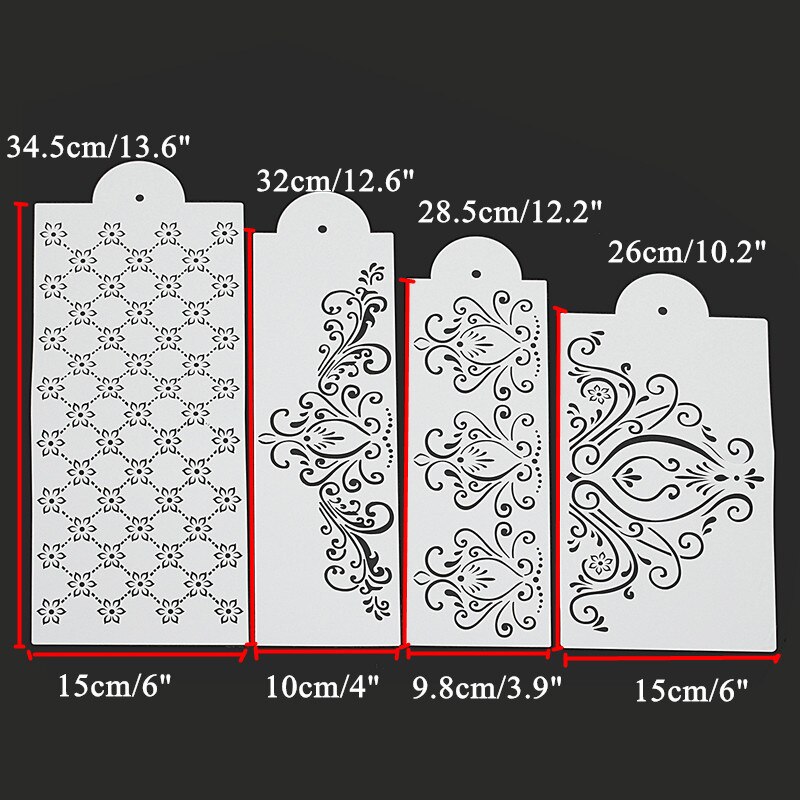 Aomily diy 4 stk/sæt prinsesse blonder kage stencil sæt kage håndværk stencils kage kant stencils sæt dekorere kage bage værktøj