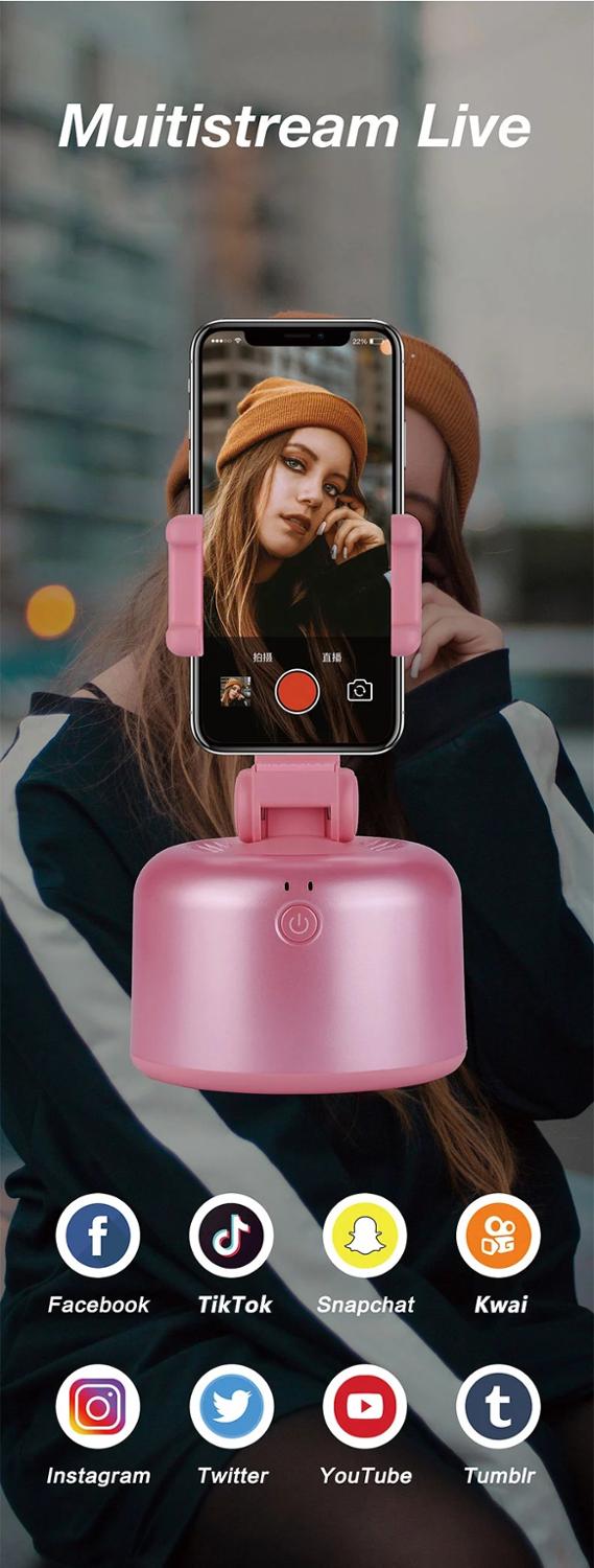 360 obrót automatyczny na żywo nagrywanie wideo śledzenie obiektu mini Smartphone Vlog Selfie Stick statyw telefonu stojak czarny
