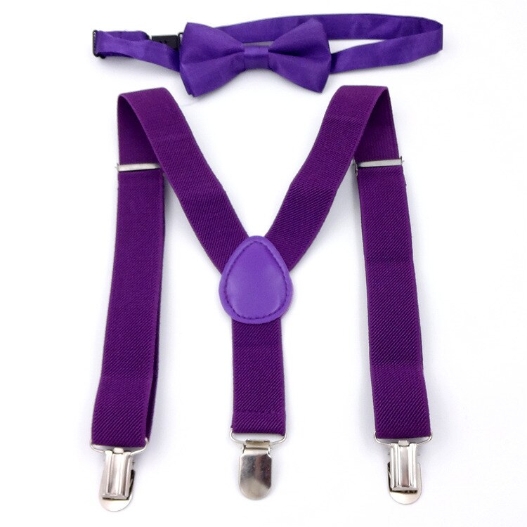 Couleur unie homme ceinture noeud papillon ensemble hommes femmes bretelles Polyester y-back bretelles nœud papillon réglable élastique mariage cravate accessoire: VIOLET