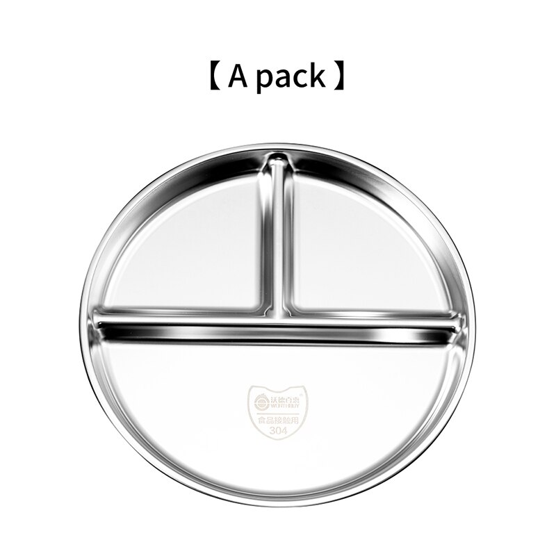 WORTHBUY Compartment Plate For Food Round Plastic Dinner Plates Kitchen Divided Plate Fruit Salad Plate Food Tray Dinnerware: Stainless 1 Pcs