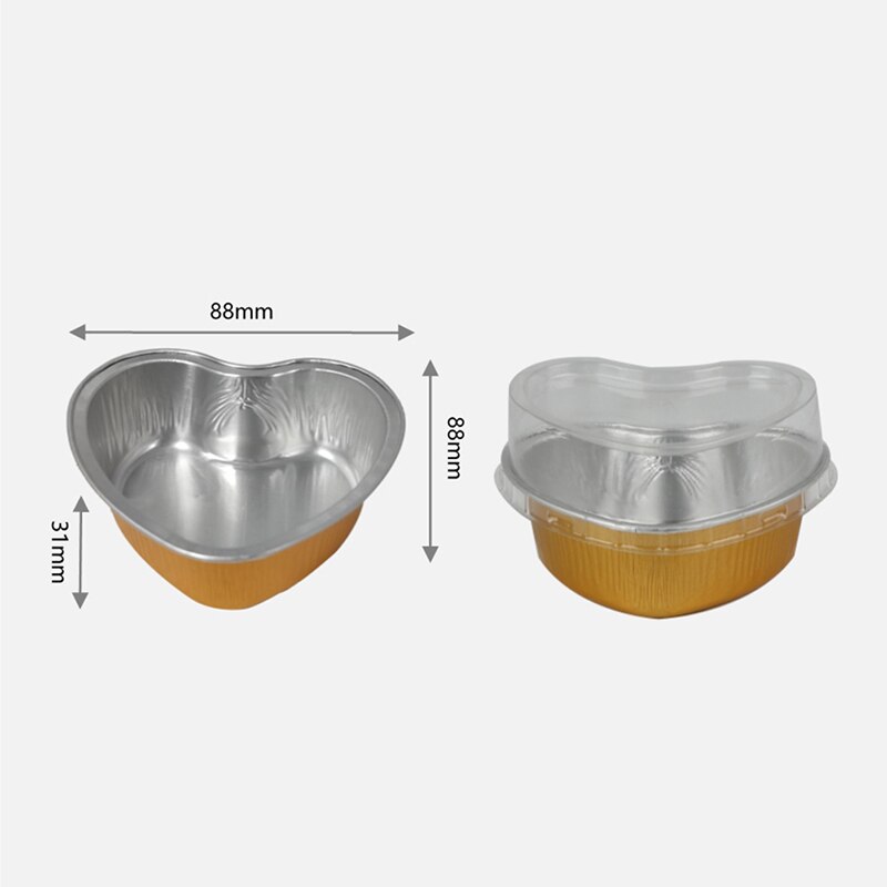 10pcs 6 Color heart-shaped aluminum foil baking cake box small tin cup cheese dessert bread packaging cup with lid