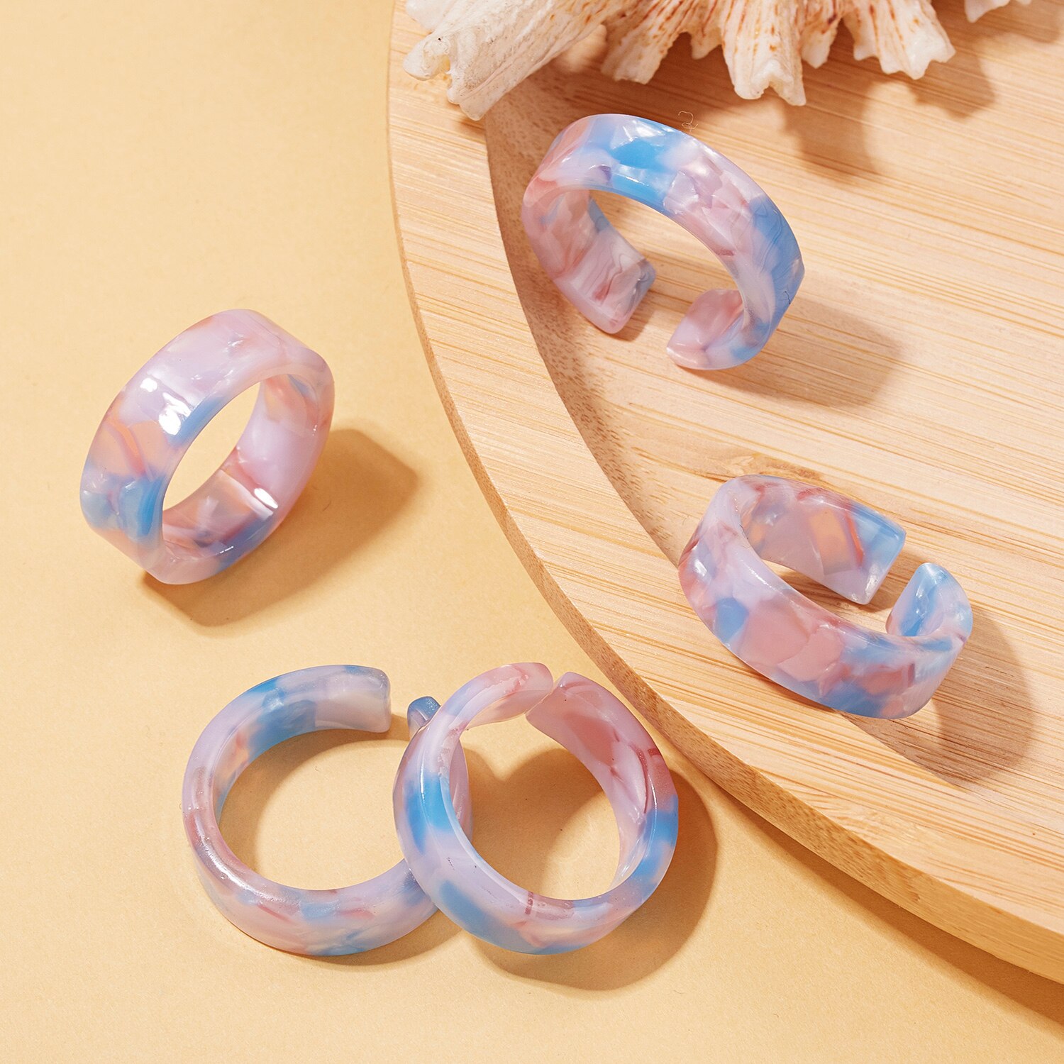 Stile coreano 5 pezzi Set anello Versatile adorabile per le donne fascino ragazza moda anelli in resina accessori per gioielli con stampa leopardo all&#39;ingrosso