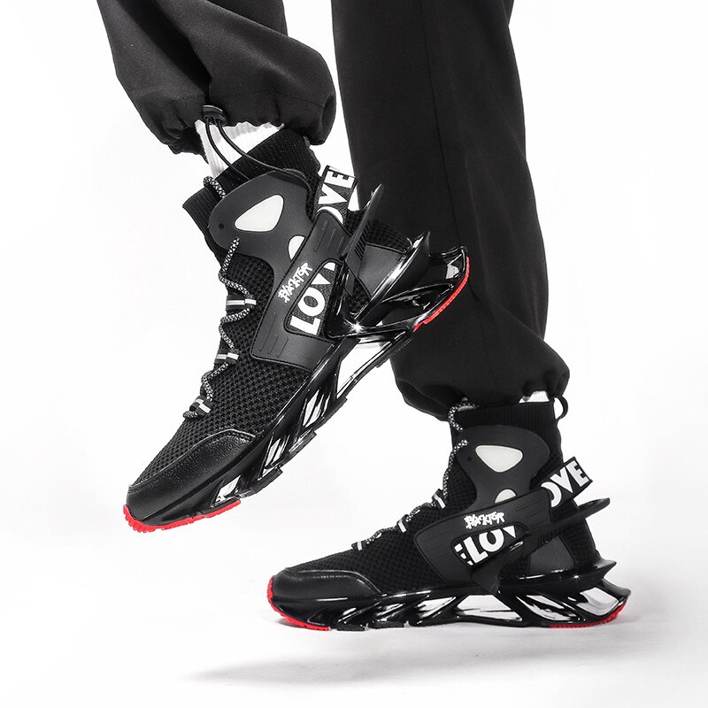 Efterår forår mandlig rød høj top blade løbestøvler herre sportssko komfortable sneakers gå jogging gym fitness trænere