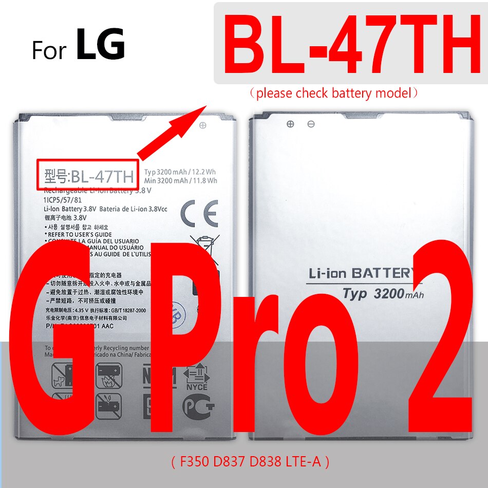 BL-47TH BL-48TH BL-53YH BL-54SG BL-54SH BL-59UH BL-T7 LGIP-400N Battery For LG Optimus G G2 G3 G3S G3C M/C/U/V/T/S/1 Pro 2 mini: BL-47TH