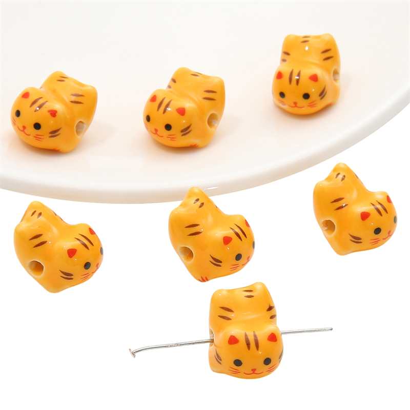 Cuentas de cerámica pintadas a mano de animales de dibujos animados multicolor para la fabricación de joyas, pulseras hechas a mano, accesorios de manualidades de collar, 1Pc: Azul