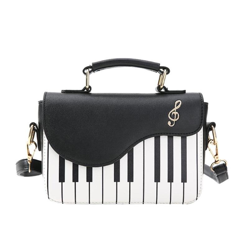 Cute Piano Pattern PU Leather Casual Ladies Handbag Shoulder Bag Crossbody Messenger Bag Pouch Totes Women&#39;s Flap bolsas: Black