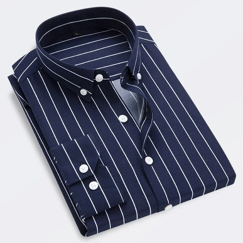 Camisa de vestir a rayas para hombre, ropa informal de manga larga, Formal, a cuadros, para negocios, nueva , social: XXXL / Azul marino