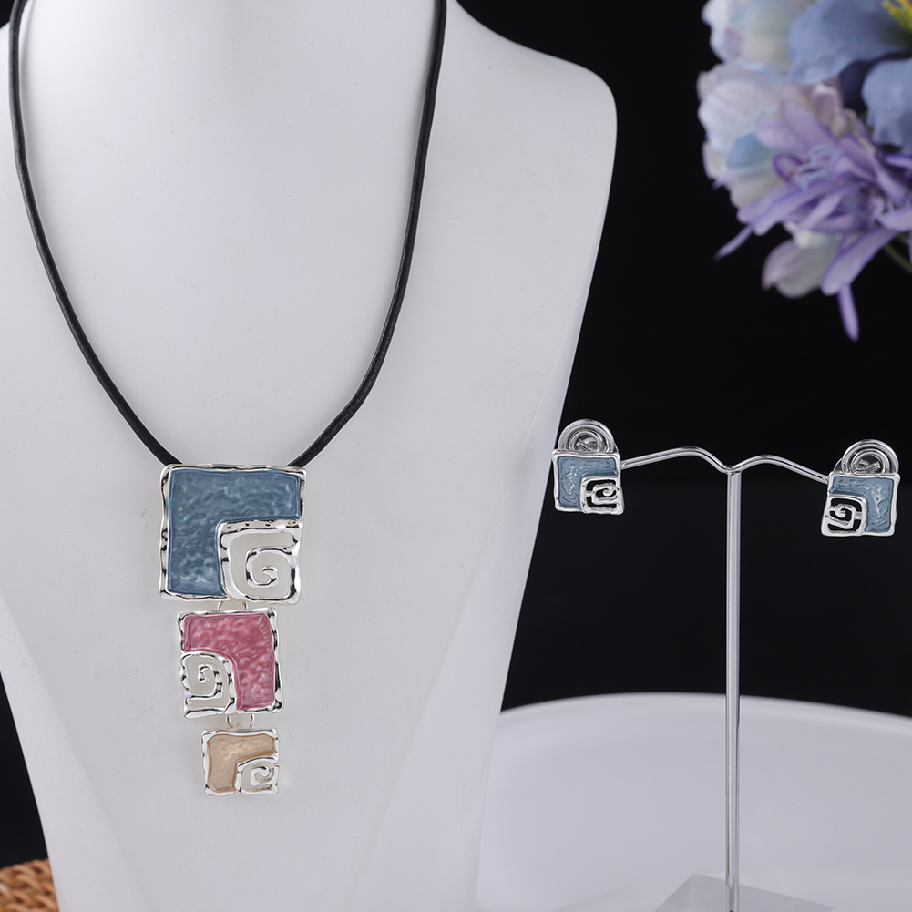 Sprzedaż Cring Coco kwiat magnolii zestawy biżuterii moda rezygnacja wisiorek naszyjniki niebieski emalia naszyjnik łańcuszkowy kolczyki dla kobiet: SE2117SIMU