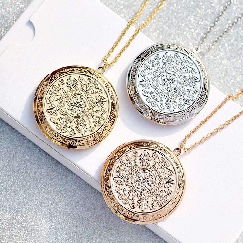 Magic Ikery Photo Memory Floating Locket Round Necklace Jewelry Can Open Flower Pendant Necklaces For Women YT-356