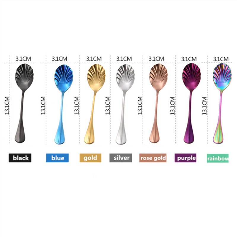 Sød skal ske rustfrit stål farverige skeer dessert is scoop kaffe stiring ske bestik