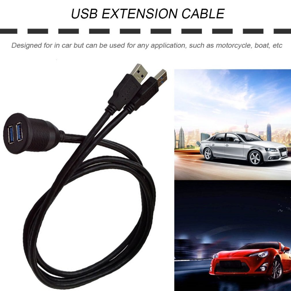 Car Dashboard Flush Mount USB Dock Adapter Dashboard Panel 3.0 Port Male to Female Cable Extension Cable for Motorcycle Boat