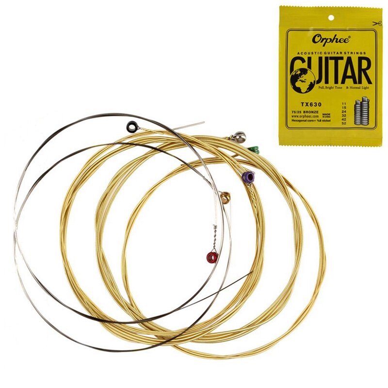 Orphee 12 Uds cuerda de guitarra acústica tono bronce brillante y Extra ligero-6 uds Tx630 y 6 uds Rx17