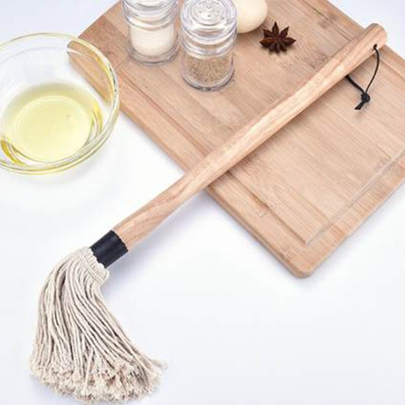 BBQ Grill Basting Mop Barbecue Brush Wooden Long Handle with Removable Brush Easy To Dip