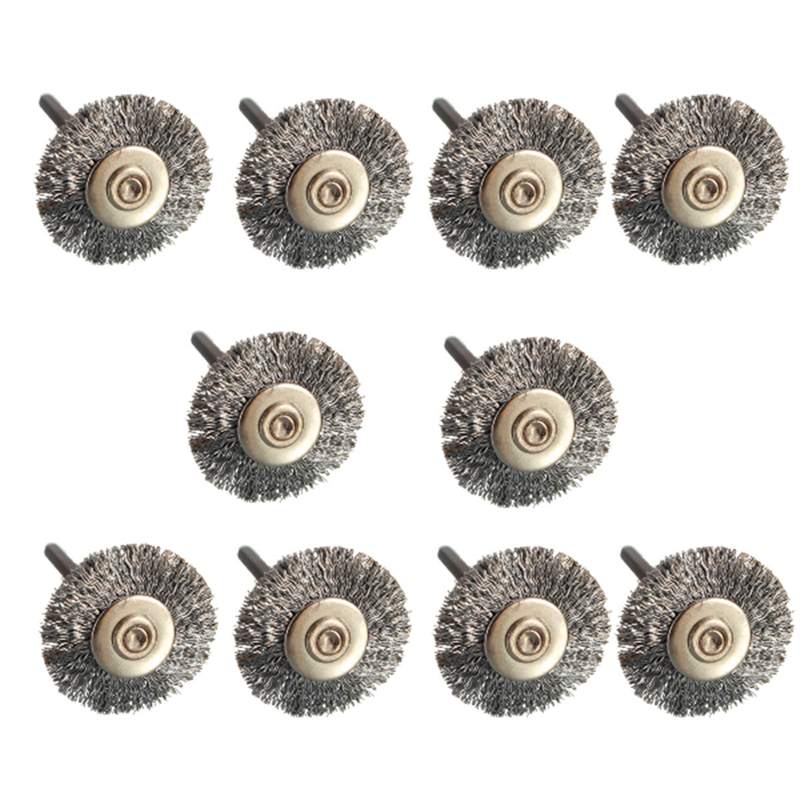10 pcs/set 22mm Steel Wire Wheel Brush Silver Color Steel Wire Brush Drill Buit For Rotary Grinder Tool Cleaning Polishing Brush