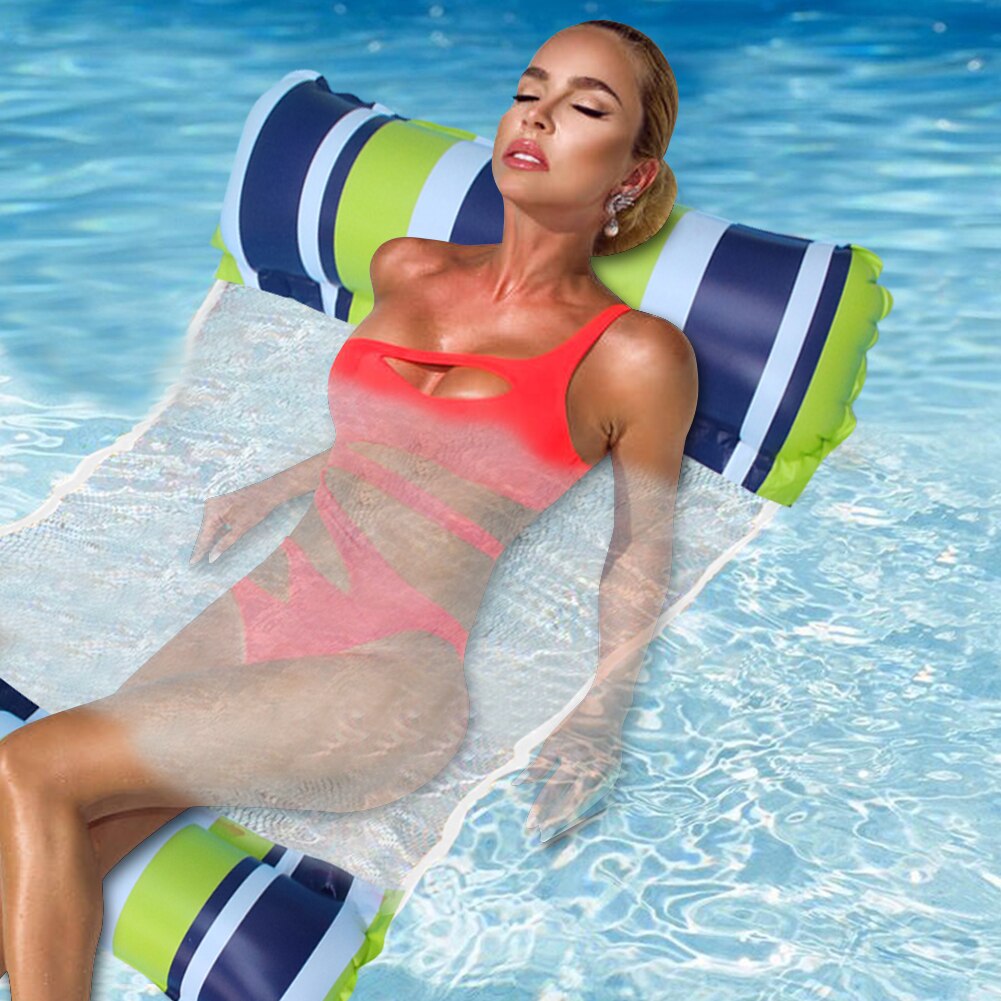 Pvc Water Hangmat Fauteuil Streep Mesh Opblaasbare Drijvende Bed Luchtbed