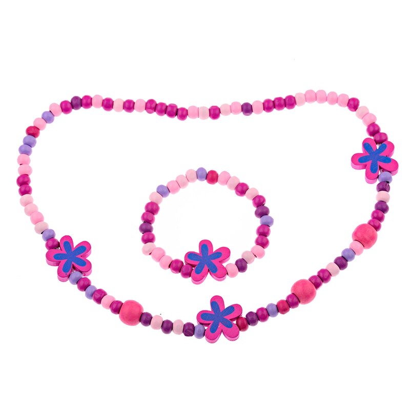 1Set Lovely Girl's Wooden Necklaces Lovely Colorful Heart Shape Beads Necklace&Bracelet Jewellery Set Birthday CS26: 35