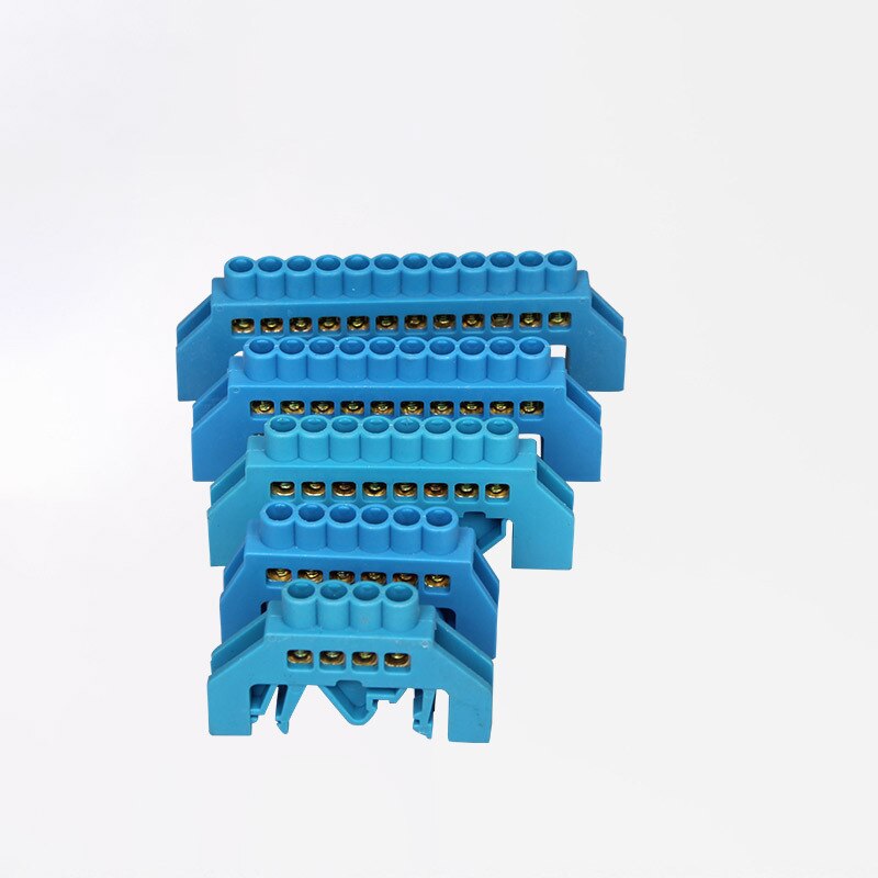 4P/6P/8P/10P/12P Koperen Brug Type Rail Terminal Blauw nul Lijn Schroeven Rij Aansluiting Elektrische Terminal Blok Strip